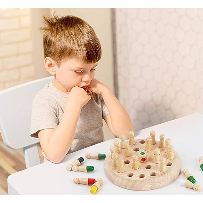 مومو بير Mumoo Bear Wooden Memory Chess ، شطرنج ذاكرة ملونة ، أطفال خشبية مباراة عصا الشطرنج ، لعبة ذاكرة للأطفال في وقت مبكر من التعلم ، هدية عيد ميلاد عيد الميلاد للأطفال 3 4 5 سنوات - Image 2