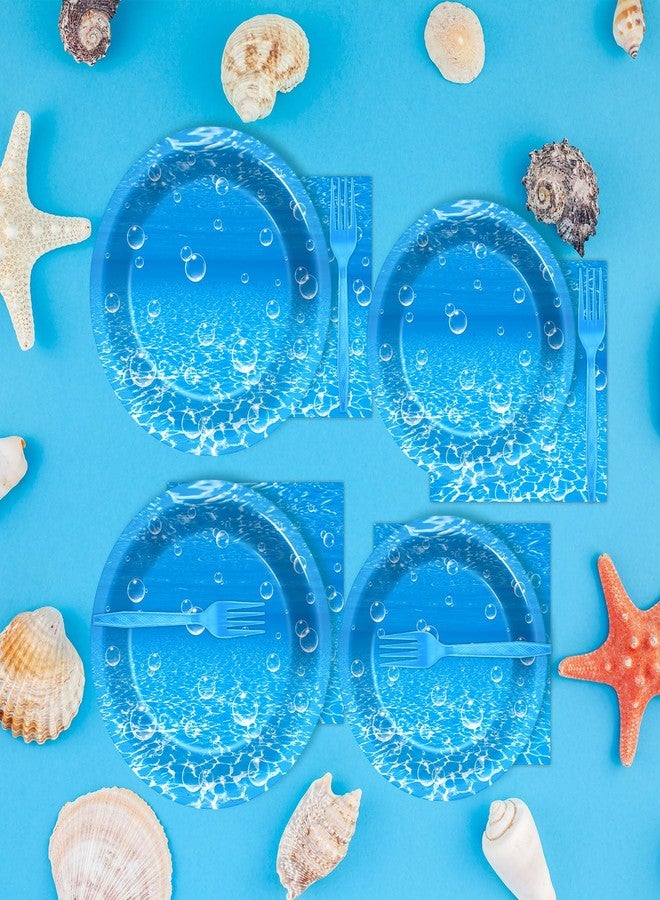 CHUNNIN 96Pcs Ocean Theme Party Plates and Napkins for Under the Sea Bubbles Birthday Party Supplies Underwater Paper Dessert Cake Plates Ocean Tableware Set for Kids Boys 24 Guests Birthday Party Decorations - Image 4