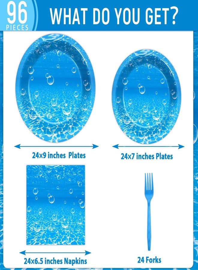 CHUNNIN 96Pcs Ocean Theme Party Plates and Napkins for Under the Sea Bubbles Birthday Party Supplies Underwater Paper Dessert Cake Plates Ocean Tableware Set for Kids Boys 24 Guests Birthday Party Decorations - Image 2