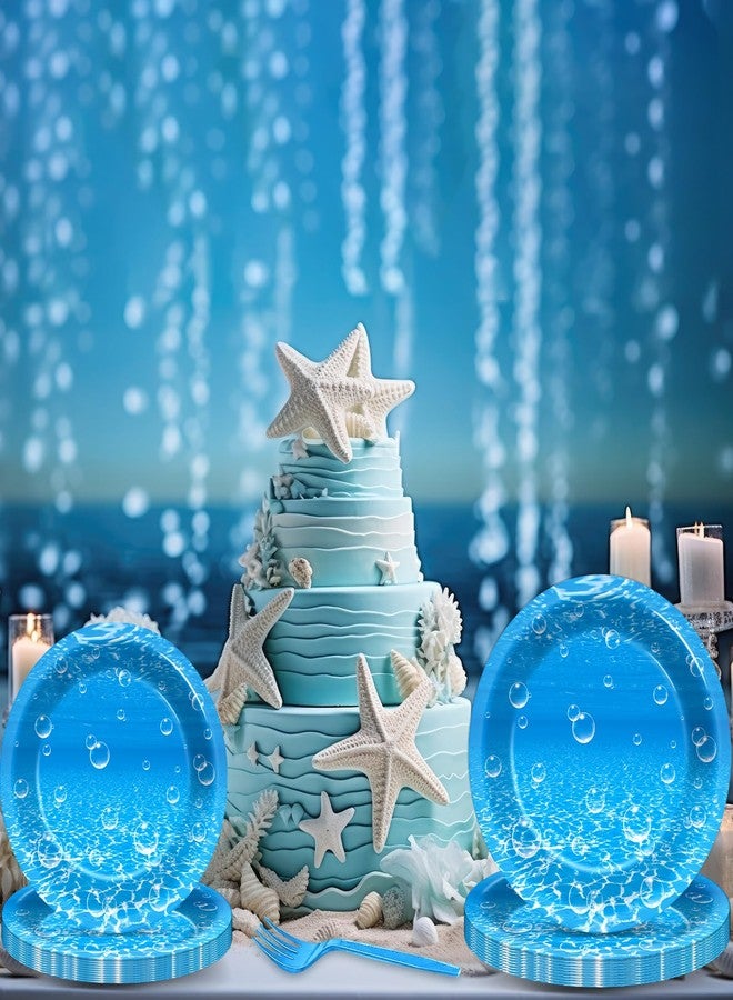 CHUNNIN 96Pcs Ocean Theme Party Plates and Napkins for Under the Sea Bubbles Birthday Party Supplies Underwater Paper Dessert Cake Plates Ocean Tableware Set for Kids Boys 24 Guests Birthday Party Decorations - Image 5