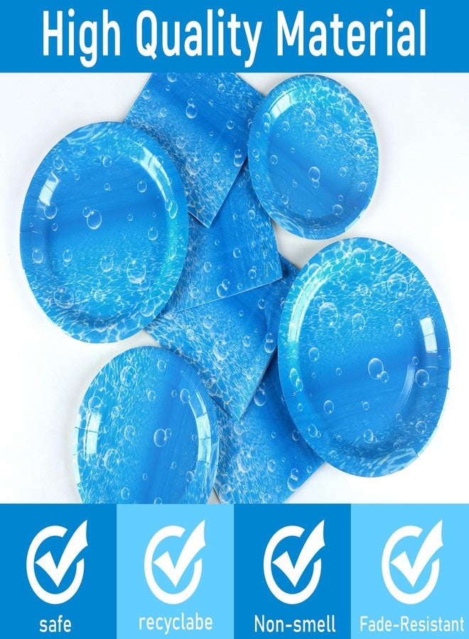 CHUNNIN 96Pcs Ocean Theme Party Plates and Napkins for Under the Sea Bubbles Birthday Party Supplies Underwater Paper Dessert Cake Plates Ocean Tableware Set for Kids Boys 24 Guests Birthday Party Decorations - Image 3