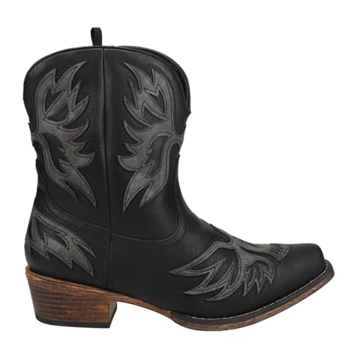 ROPER Womens Amelia Tooled Inlay Snip Toe Casual Boots Ankle Low Heel 1-2" - Black - Size 9.5 B - Image 1