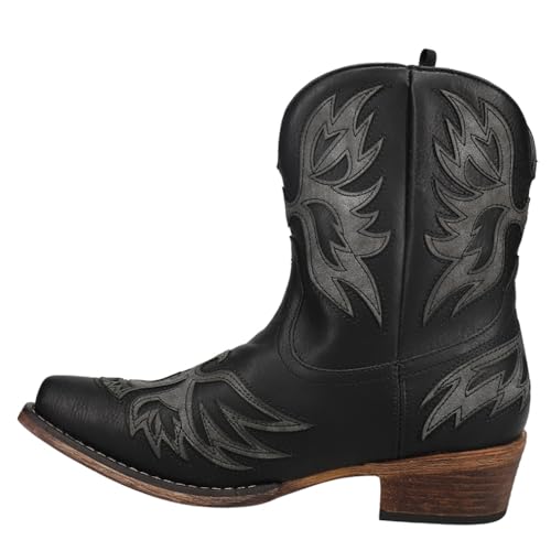ROPER Womens Amelia Tooled Inlay Snip Toe Casual Boots Ankle Low Heel 1-2" - Black - Size 9.5 B - Image 3