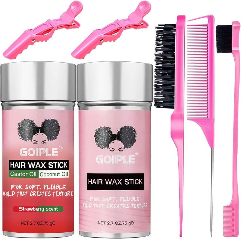 Goiple Hairstyle Wax Stick & Long Lasting Hair Pomade for Black Hair, Wigs, Straightened & Polished Finish, Edge Frizz Control (2.7+2.7oz) White - Image 1