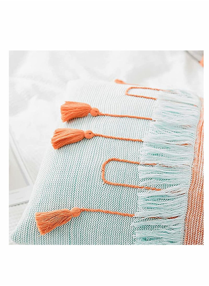 Y&D Throw Pillow Covers, Boho Contrast Color Irregular Striped Tassels Cushion Cover, Comfy Square Covers for Bed Sofa Couch Bench Car Home Decor, 18X18inch, 1 PACK (Orange+Green)  - Image 5