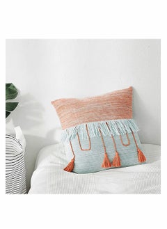 Y&D Throw Pillow Covers, Boho Contrast Color Irregular Striped Tassels Cushion Cover, Comfy Square Covers for Bed Sofa Couch Bench Car Home Decor, 18X18inch, 1 PACK (Orange+Green)  - Image 2