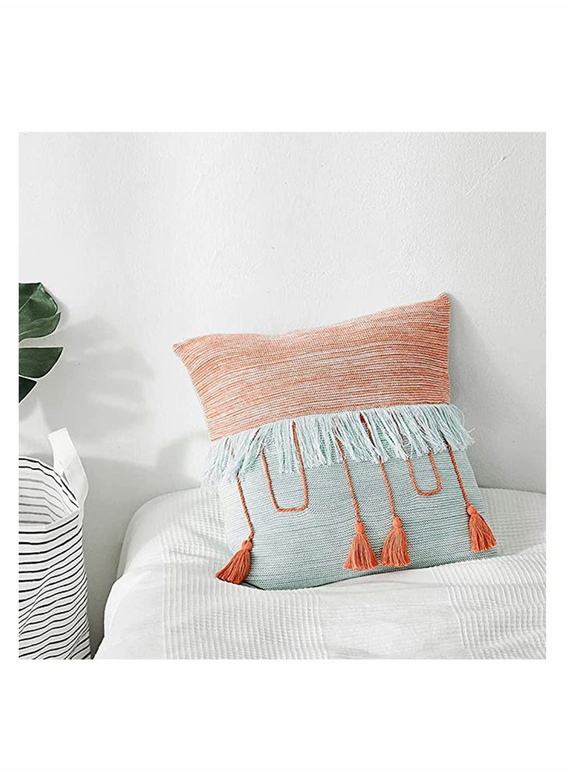 Y&D Throw Pillow Covers, Boho Contrast Color Irregular Striped Tassels Cushion Cover, Comfy Square Covers for Bed Sofa Couch Bench Car Home Decor, 18X18inch, 1 PACK (Orange+Green)  - Image 2