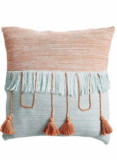 Y&D Throw Pillow Covers, Boho Contrast Color Irregular Striped Tassels Cushion Cover, Comfy Square Covers for Bed Sofa Couch Bench Car Home Decor, 18X18inch, 1 PACK (Orange+Green)  - Image 1