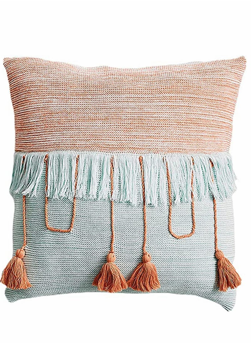 Y&D Throw Pillow Covers, Boho Contrast Color Irregular Striped Tassels Cushion Cover, Comfy Square Covers for Bed Sofa Couch Bench Car Home Decor, 18X18inch, 1 PACK (Orange+Green)  - Image 1