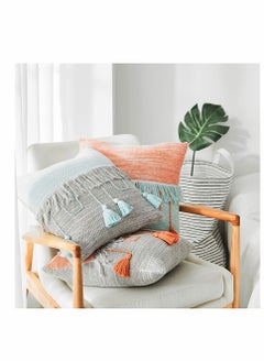 Y&D Throw Pillow Covers, Boho Contrast Color Irregular Striped Tassels Cushion Cover, Comfy Square Covers for Bed Sofa Couch Bench Car Home Decor, 18X18inch, 1 PACK (Orange+Green)  - Image 4