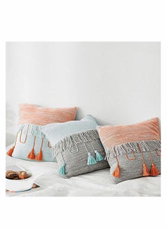Y&D Throw Pillow Covers, Boho Contrast Color Irregular Striped Tassels Cushion Cover, Comfy Square Covers for Bed Sofa Couch Bench Car Home Decor, 18X18inch, 1 PACK (Orange+Green)  - Image 3