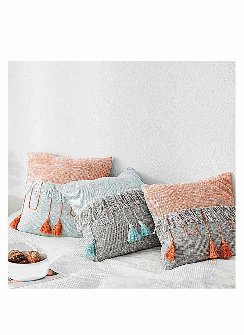 Y&D Throw Pillow Covers, Boho Contrast Color Irregular Striped Tassels Cushion Cover, Comfy Square Covers for Bed Sofa Couch Bench Car Home Decor, 18X18inch, 1 PACK (Orange+Green)  - Image 3