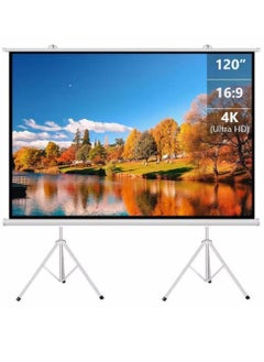 FlashHawk 120 inch 16:9 Portable Projection Screen, White Fiberglass Material, with 2 Tripod Stands for Outdoor and Indoor Home Theater  - Image 1