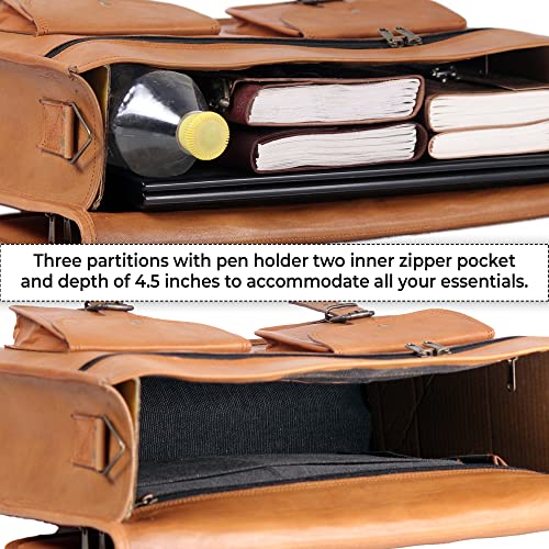 HULSH Leather Messenger Bag for Men and Women in 18 Inch | Best Laptop Briefcase Satchel with Adjustable Strap | Genuine Leather Handmade Computer Shoulder Bag for Business, Office, Travel - Image 4