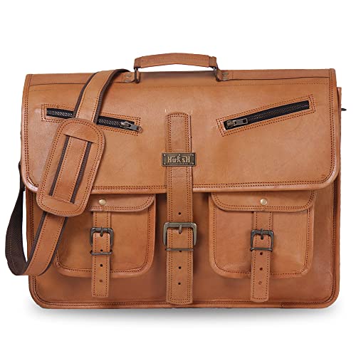 HULSH Leather Messenger Bag for Men and Women in 18 Inch | Best Laptop Briefcase Satchel with Adjustable Strap | Genuine Leather Handmade Computer Shoulder Bag for Business, Office, Travel - Image 3