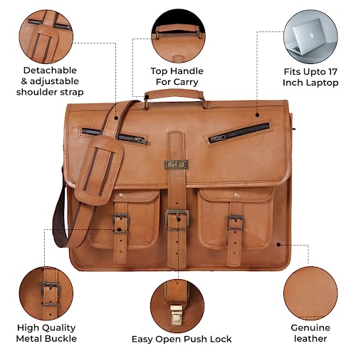 HULSH Leather Messenger Bag for Men and Women in 18 Inch | Best Laptop Briefcase Satchel with Adjustable Strap | Genuine Leather Handmade Computer Shoulder Bag for Business, Office, Travel - Image 5