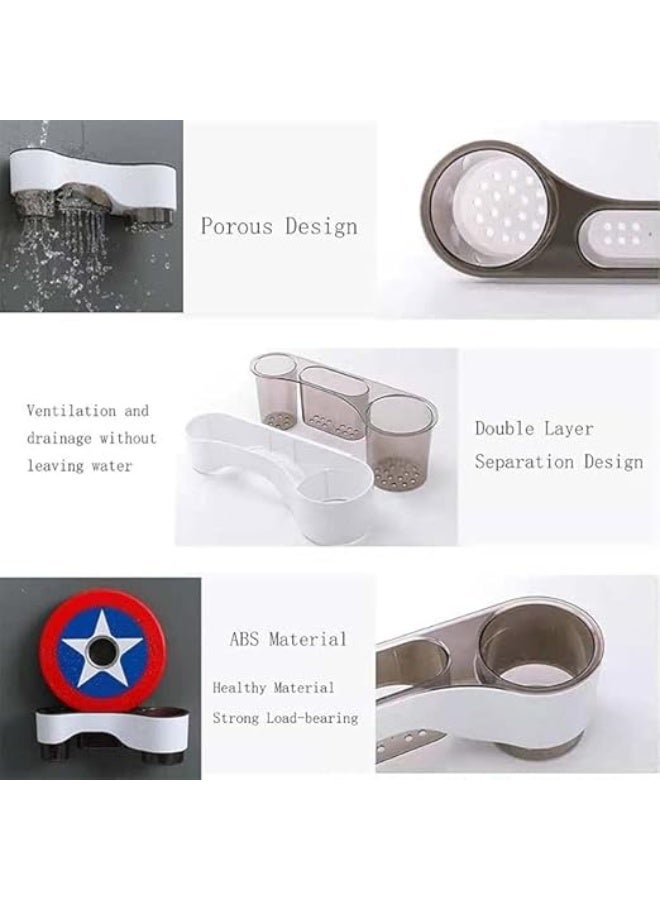 Multi-Function Wall Kitchen Tool Holder – 3-Compartment Organizer for Kitchen & Bathroom, Wall-Mounted Storage Rack for Ladles, Spices, Soap, and Accessories, Space-Saving Shelf (Green) - Image 3