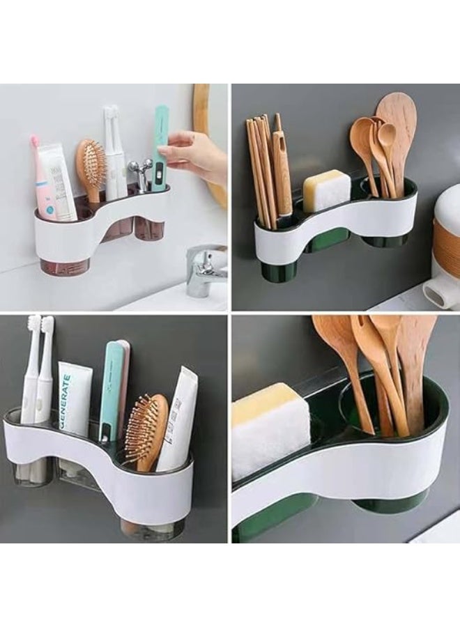 Multi-Function Wall Kitchen Tool Holder – 3-Compartment Organizer for Kitchen & Bathroom, Wall-Mounted Storage Rack for Ladles, Spices, Soap, and Accessories, Space-Saving Shelf (Green) - Image 5