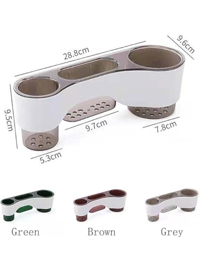 Multi-Function Wall Kitchen Tool Holder – 3-Compartment Organizer for Kitchen & Bathroom, Wall-Mounted Storage Rack for Ladles, Spices, Soap, and Accessories, Space-Saving Shelf (Green) - Image 2