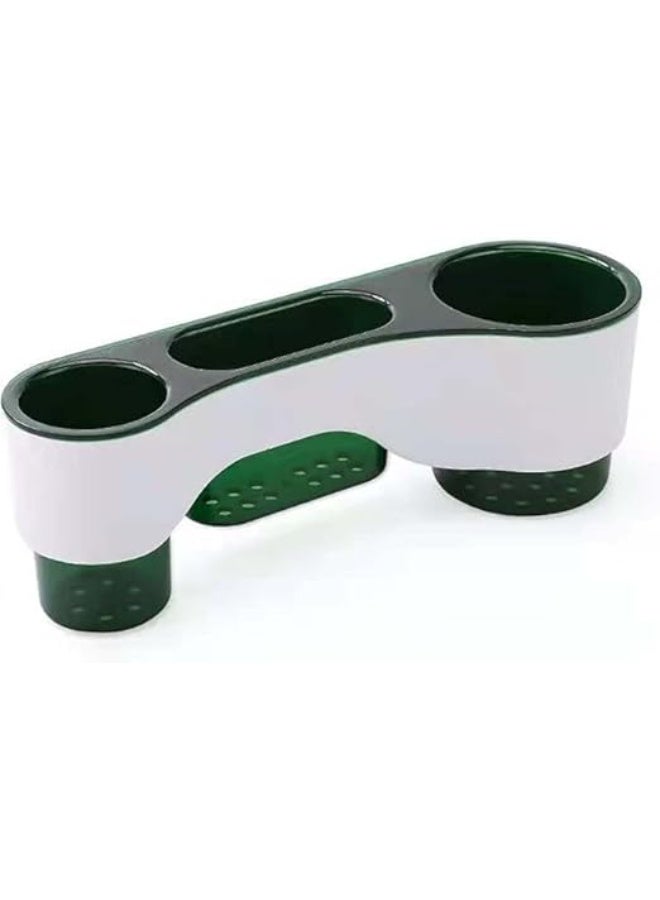 Multi-Function Wall Kitchen Tool Holder – 3-Compartment Organizer for Kitchen & Bathroom, Wall-Mounted Storage Rack for Ladles, Spices, Soap, and Accessories, Space-Saving Shelf (Green) - Image 1