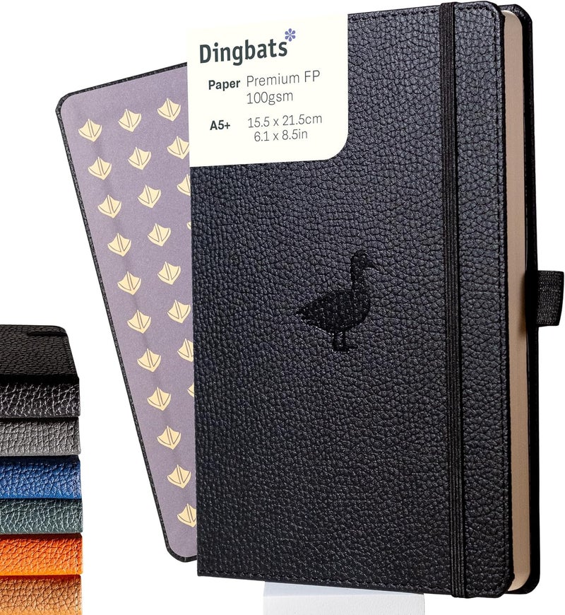 Dingbats* Notebooks Dingbats* Wildlife Medium A5+ Hardcover Notebook - PU Leather, Micro-Perforated 100gsm Cream Pages, Inner Pocket, Elastic Closure, Pen Holder, Bookmark (Plain, Black Duck) - Image 1