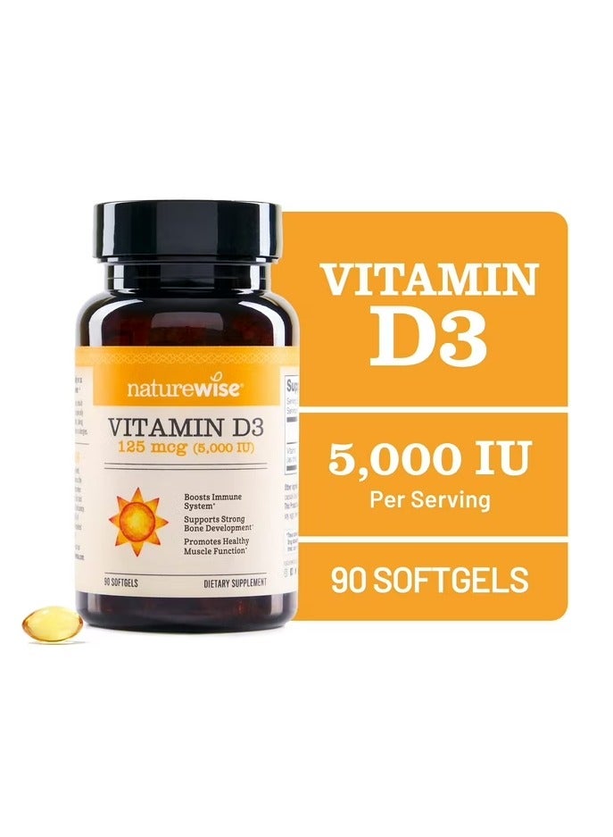 NatureWise Vitamin D3 5,000 Iu Non-GMO In Cold-pressed Organic Olive Oil Gluten-free- 90 Count, Packaging May Vary