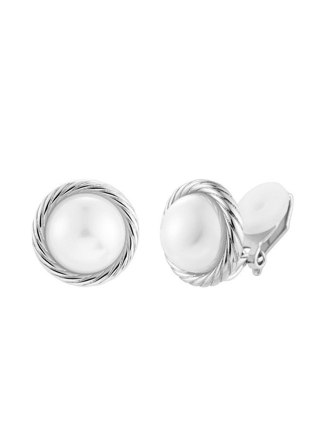 SELOVO Clip On Earrings Not Pierced Twisted Simulated Pearl Clip Studs For Women Silver Tone - Image 1
