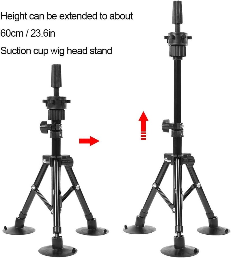 Wig Head Stand Mannequin Tripod, Hairdressing False Head Mold Stand Bracket with 3 Suction Cups, Adjustable Height up to 23.6 Inches for Hair Styling Training, Salon and Home Use, - Image 5
