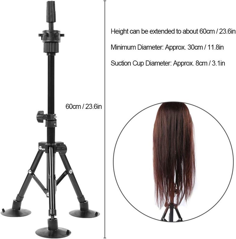 Wig Head Stand Mannequin Tripod, Hairdressing False Head Mold Stand Bracket with 3 Suction Cups, Adjustable Height up to 23.6 Inches for Hair Styling Training, Salon and Home Use, - Image 4