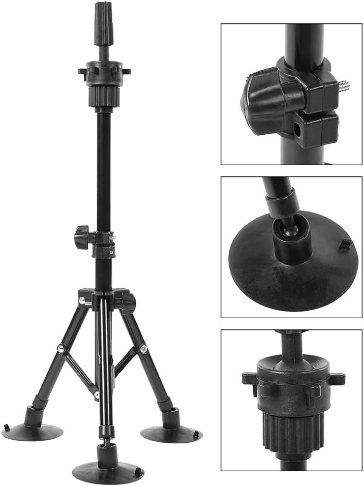 Wig Head Stand Mannequin Tripod, Hairdressing False Head Mold Stand Bracket with 3 Suction Cups, Adjustable Height up to 23.6 Inches for Hair Styling Training, Salon and Home Use, - Image 2