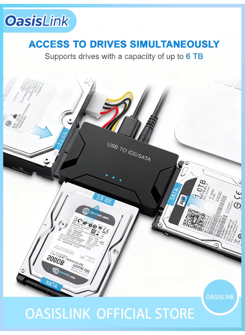 أواسيس لينك كابل محول القرص الصلب من USB 3.0 إلى SATA، محول IDE إلى USB، محول القرص الصلب العالمي 2.5/3.5 HDD/SSD 40 سنًا، مجموعة محول القرص الصلب مع محول طاقة 12 فولت/2 أمبير - Image 2