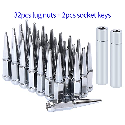 ChnewAuto M14x1.5 Lug Nuts 14x1.5 Spike Lug Nuts M14 x 1.5 Spiked Lug Nut Chrome Set of 32 with 2 Socket Keys 19mm Hex 4.4" Tall 14mmx1.5 Bullet Lug Nuts Wheel Nuts - Image 2
