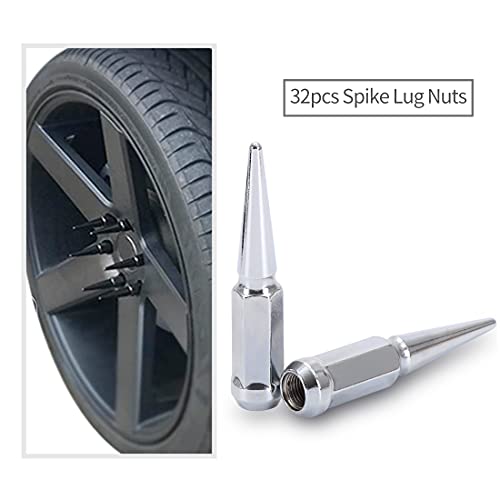 ChnewAuto M14x1.5 Lug Nuts 14x1.5 Spike Lug Nuts M14 x 1.5 Spiked Lug Nut Chrome Set of 32 with 2 Socket Keys 19mm Hex 4.4" Tall 14mmx1.5 Bullet Lug Nuts Wheel Nuts - Image 5