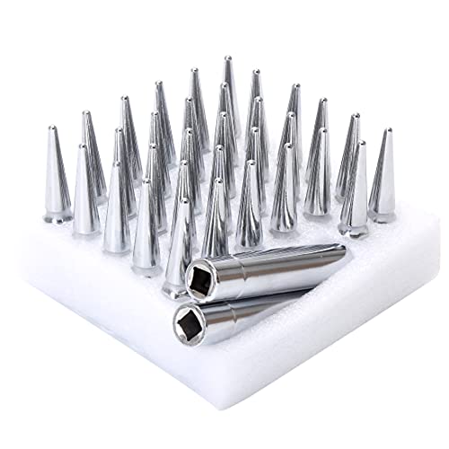 ChnewAuto M14x1.5 Lug Nuts 14x1.5 Spike Lug Nuts M14 x 1.5 Spiked Lug Nut Chrome Set of 32 with 2 Socket Keys 19mm Hex 4.4" Tall 14mmx1.5 Bullet Lug Nuts Wheel Nuts - Image 4
