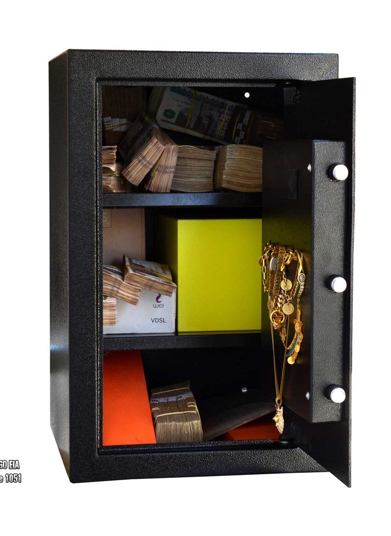 Safety Tech - Safety Tech electronic safe with 3 storage spaces, 5 keys, triple locking system, in addition to 2 passwords + 2 master keys for emergencies. Dimensions: (60 cm height) _ (38 cm) width _ (38 cm depth) - Image 1