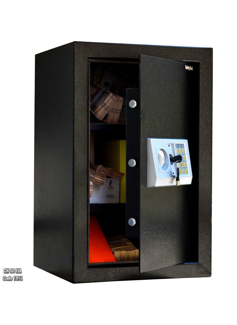 Safety Tech - Safety Tech electronic safe with 3 storage spaces, 5 keys, triple locking system, in addition to 2 passwords + 2 master keys for emergencies. Dimensions: (60 cm height) _ (38 cm) width _ (38 cm depth) - Image 1