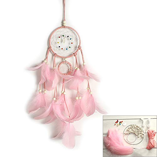 FANDOL DIY Dream Catcher Making Kit Macrame Dream Catcher Craft Supplies for Kids Bedroom Wall Decor Nursery Baby Room Hanging Wedding Ornaments Party Handmade Gift Pink