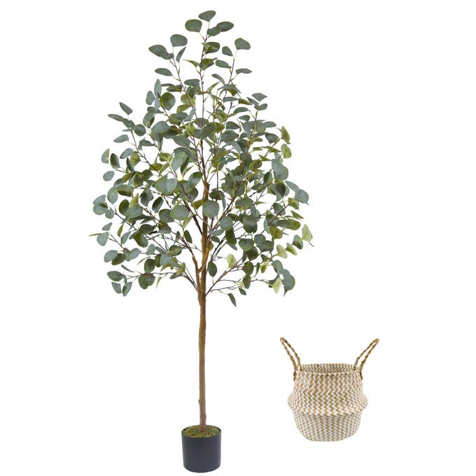 ARTIFICIAL EUCALYPTUS TREE 5FT TALL MORDERN FAKE EUCALYPTUS PLANT WITH BASKET GREEN SILK LEAVES PERFECT FAUX TREES FOR HOME OFFICE LIVINGROOM FLOOR DECOR INDOOR OUTDOOR