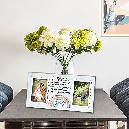 EXQUIDECA Dog Memorial Double Picture Frames 4x6 Inches - Pets Passing Away Sympathy Gift - Bereavement Remembrance Photo Frame with Rainbow Bridge and Quotes - Image 2