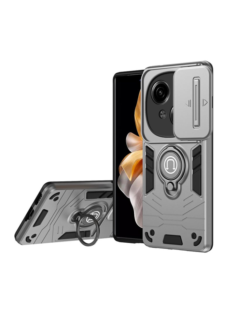 Compatible Tecno Spark Go 2025 Case with Sliding Camera Cover Heavy Duty Grade Shock Resistant Magnetic Ring Mount Bracket Case