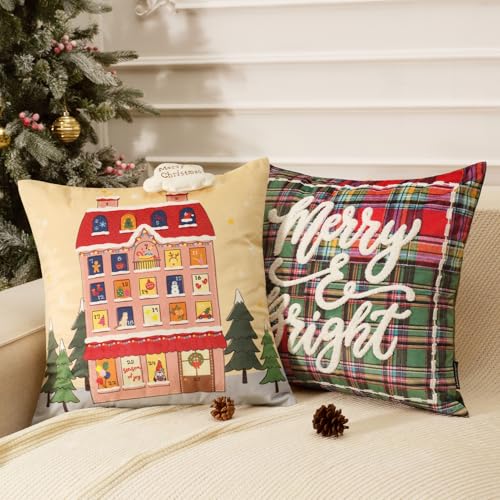 Phantoscope Merry Christmas Throw Pillow Covers Pack of 2 - Image 1