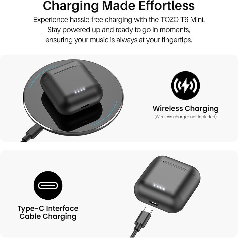 TOZO T6 Wireless Earbuds, Bluetooth 5.3 Ear Buds, Stereo Sound in Ear Headphones, 50 Hours Playtime, Wireless Charging Case, APP Customizable EQs, IPX8 Waterproof Earphones - Image 4