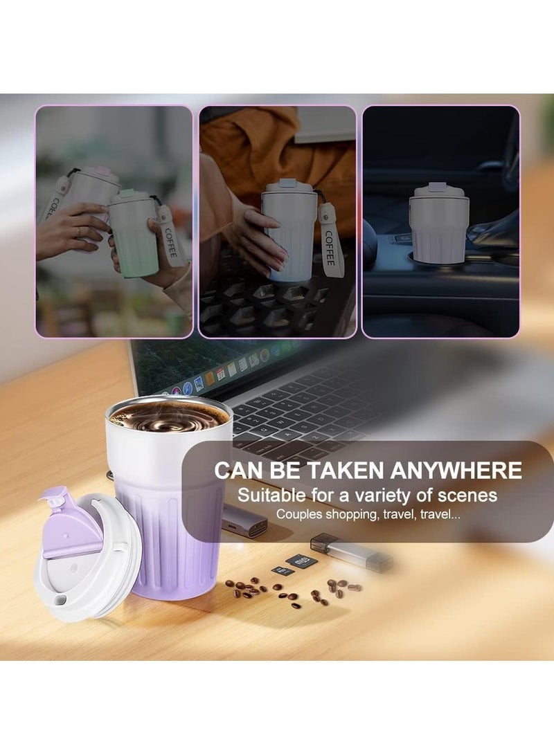 Insulated Coffee Mug with Leakproof Lid, Reusable Coffee Cups for Travel, Double Wall Stainless Steel Coffee Cup for Hot and Cold Drinks