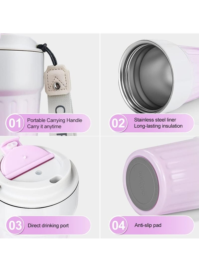 Insulated Coffee Mug with Leakproof Lid, Reusable Coffee Cups for Travel, Double Wall Stainless Steel Coffee Cup for Hot and Cold Drinks