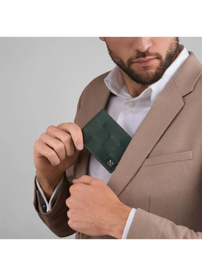 Saint Honore Paris  Weaved Bottle Green Leather Card Case for Men for Men | Best Price UAE