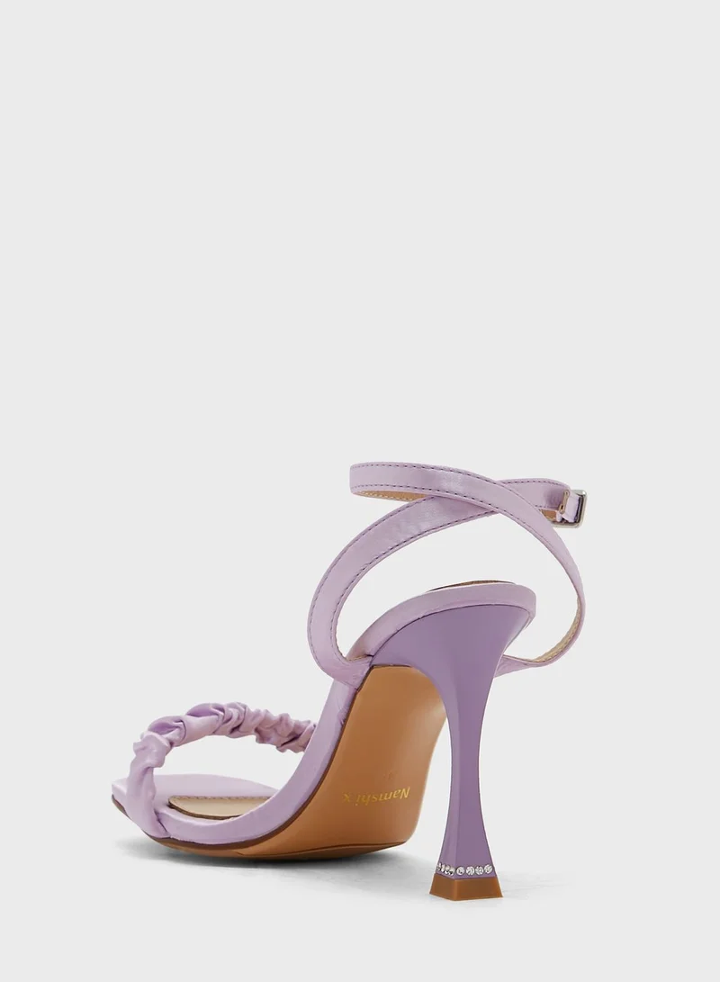 Namshi x Diamante Pattern Ankle Strap Pump