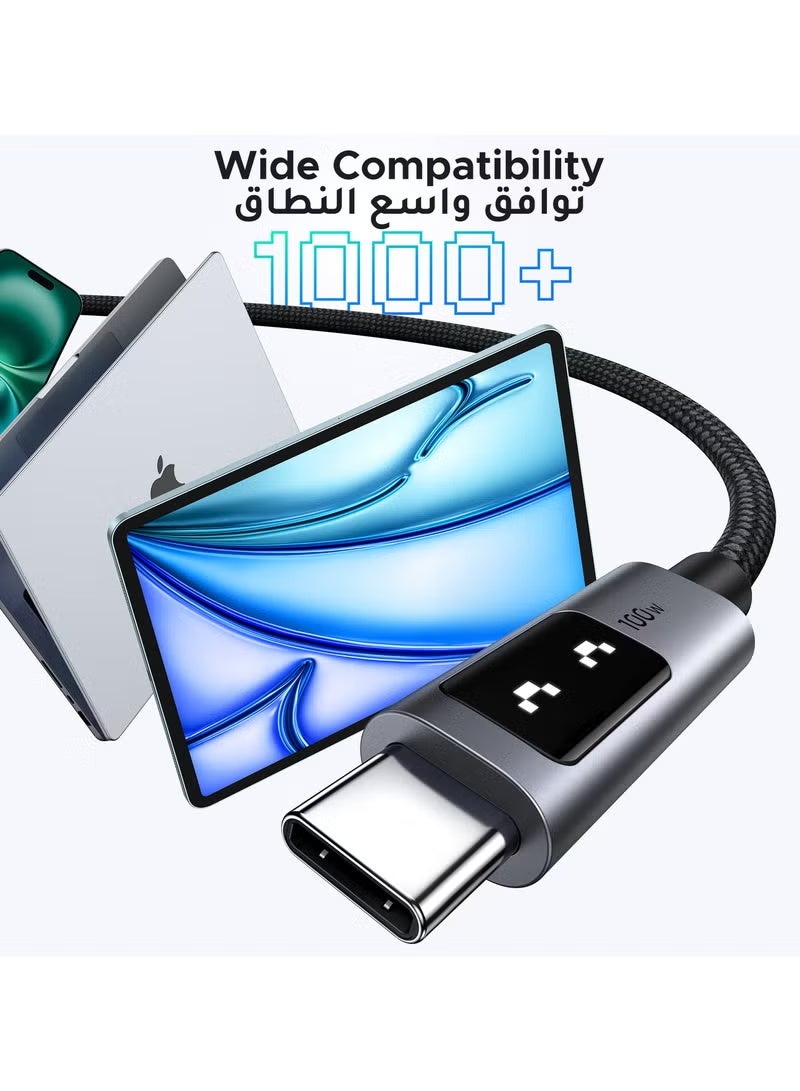 يو جرين كابل أونو نوع C بقوة 100 واط وطول 1 متر، كابل USB C مضفر للشحن السريع، متين وفريد مع إضاءة LED. - Image 4