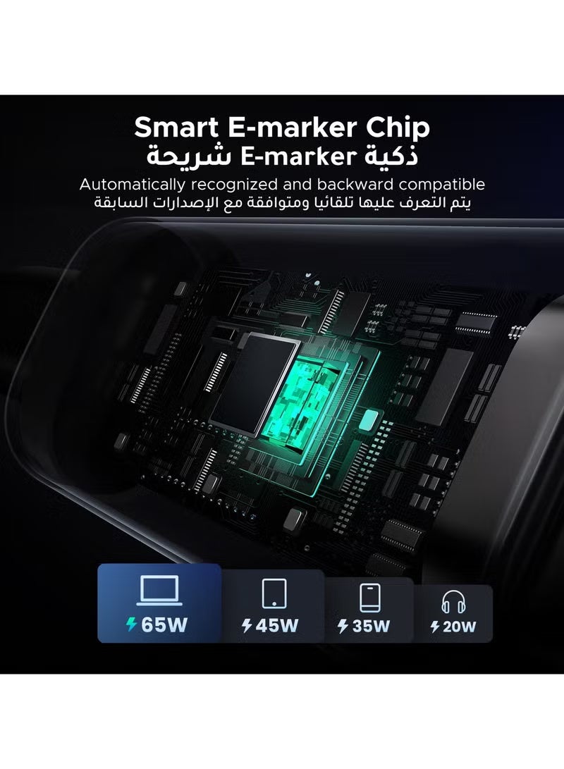 يو جرين كابل أونو نوع C بقوة 100 واط وطول 1 متر، كابل USB C مضفر للشحن السريع، متين وفريد مع إضاءة LED. - Image 2