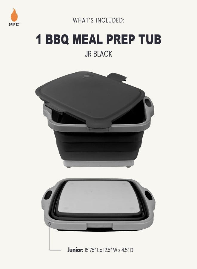 Drip EZ Collapsible BBQ Prep Tub (V2) - For Meal Prep Marinating Food Storage - Includes Cutting Board & Locking Lid - (1) JR - Black - Image 2