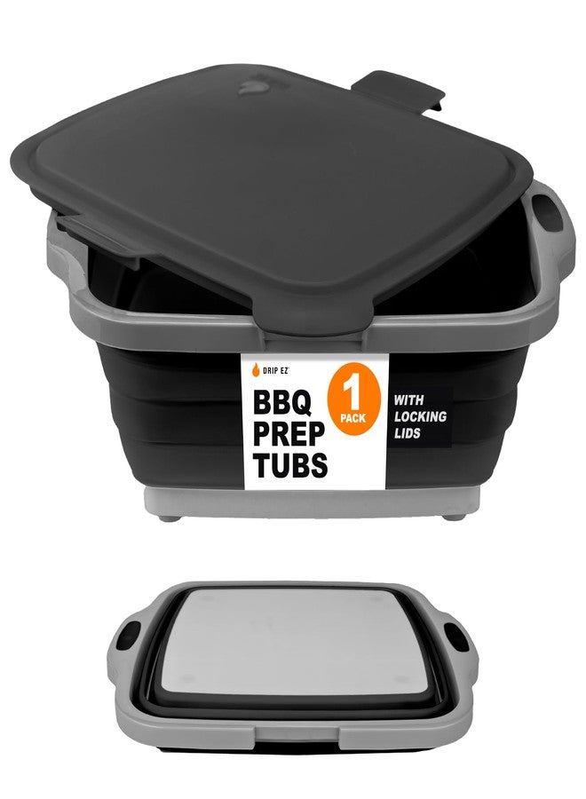 Drip EZ Collapsible BBQ Prep Tub (V2) - For Meal Prep Marinating Food Storage - Includes Cutting Board & Locking Lid - (1) JR - Black - Image 1